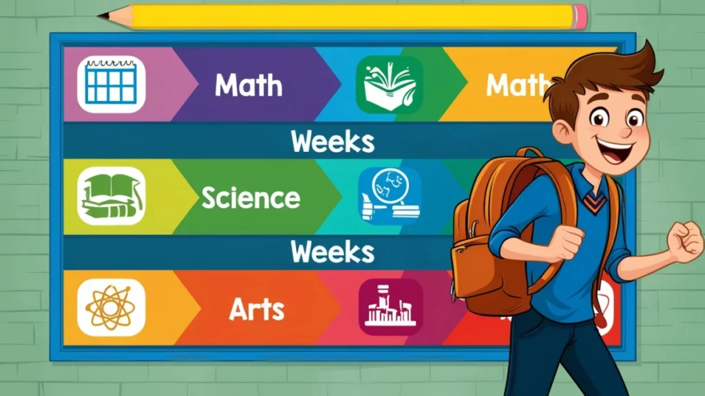 An image of a boy shows how many weeks in a school year.