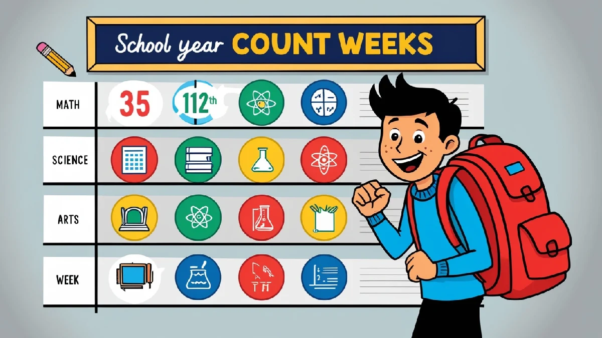 A image of boy show the how many weeks in a school year.