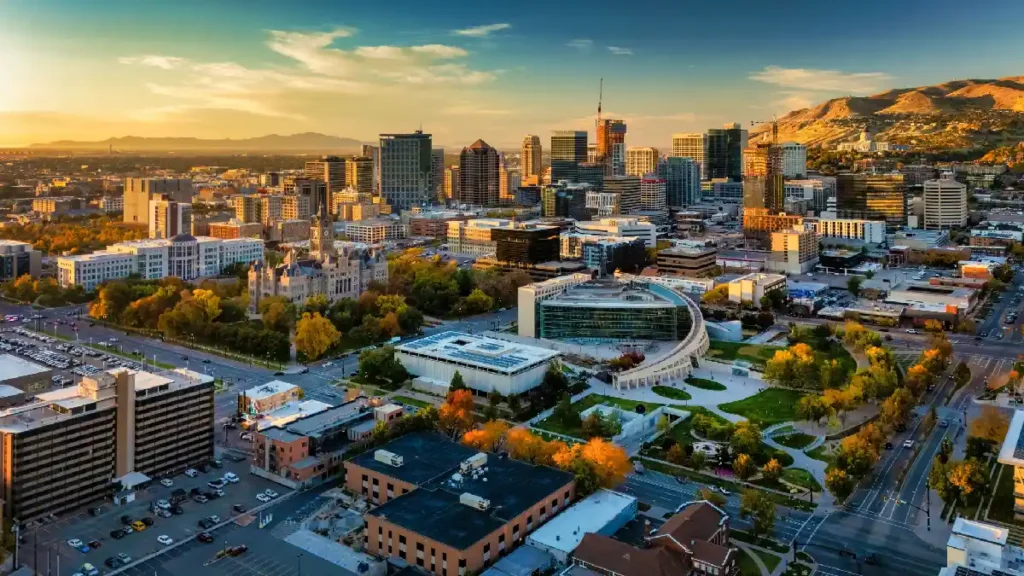 Image of salt lake city taking from drone.