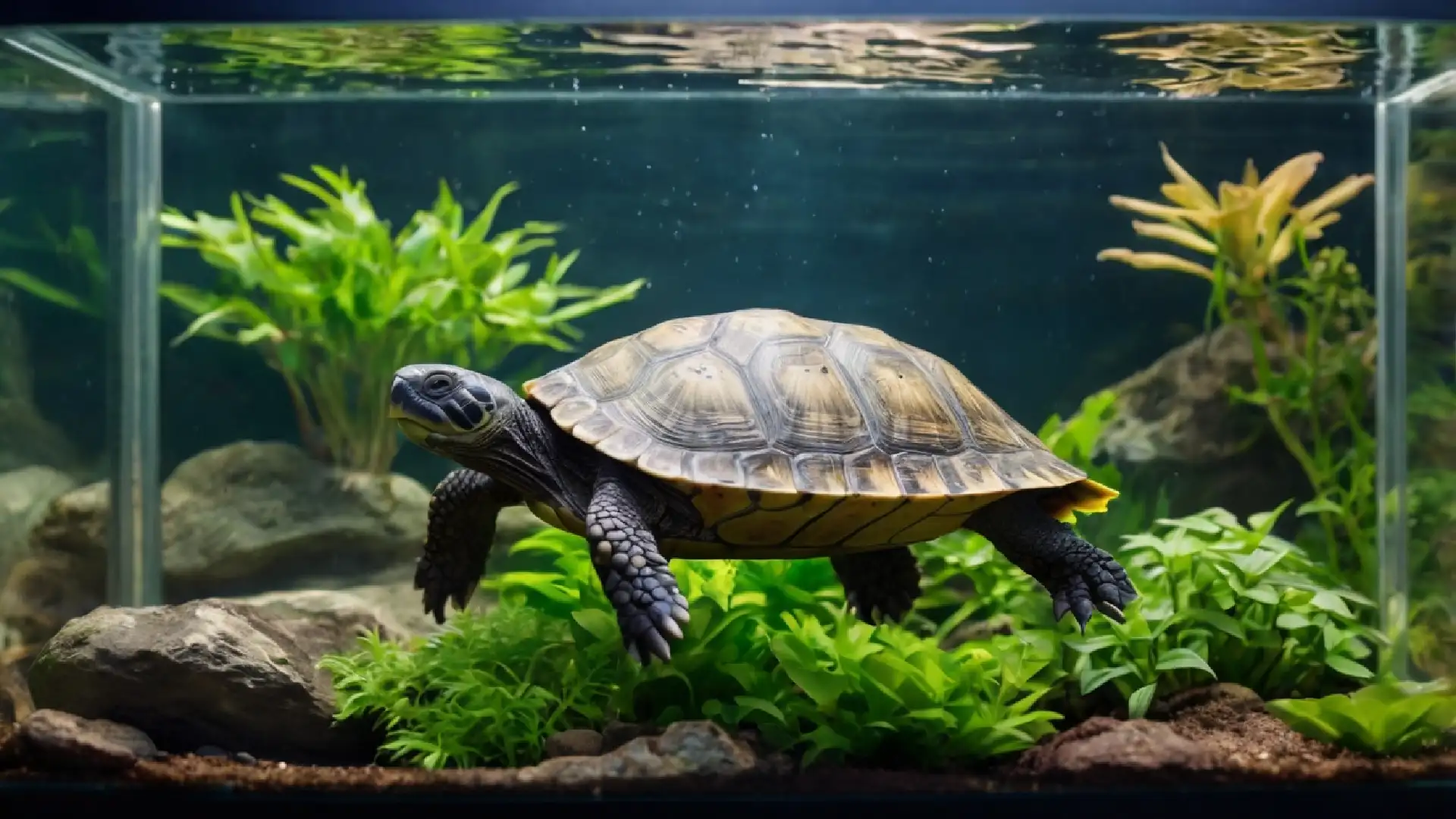 how long can turtles live - A freshwater turtle resting on a log by the pond.