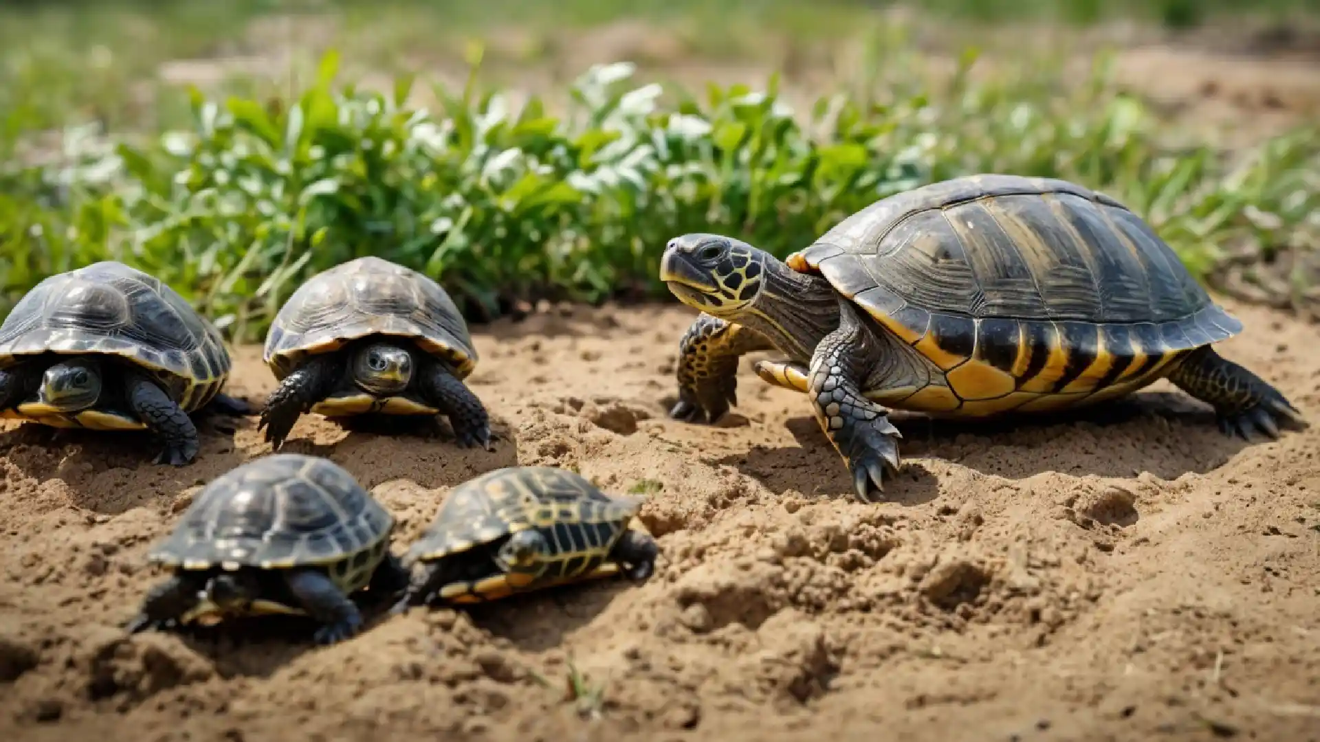 how long do snapping turtles live - A snapping turtle with a rugged shell and powerful jaws near a riverbank.