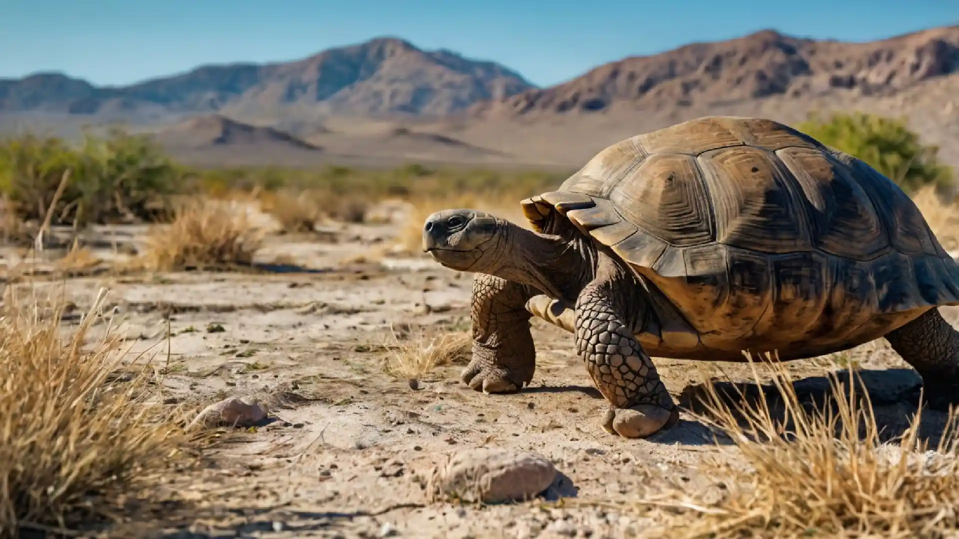 how long do tortoises live - A giant tortoise walking slowly on dry land in a natural habitat.