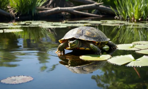 how long do turtles live - A turtle basking on a rock under sunlight, showcasing its long lifespan and peaceful nature.