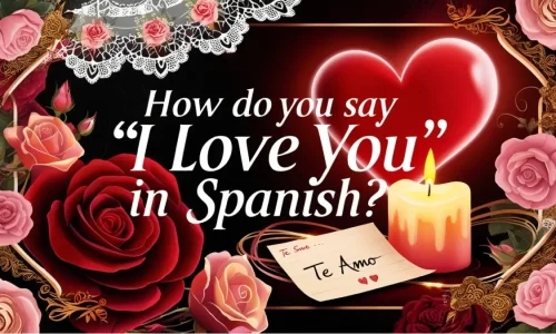 A image with of flowers and heart including text "how do you say i love you in spanish "